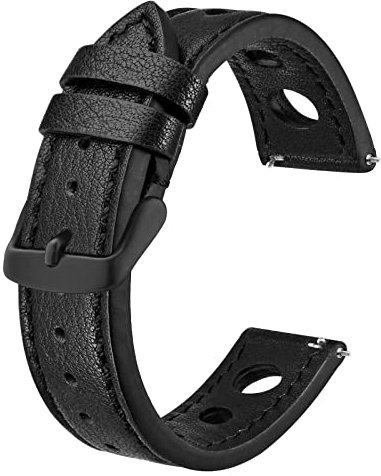 BISONSTRAP Rally Uhrenarmband 22mm, Uhrenarmbänder aus Leder für Herren, Schwarz mit Schwarze Schnalle