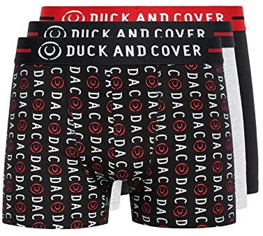 Duck and Cover - Men's Essential 3 Pack Underwear Multipack Cotton Boxer Shorts with Jacquard Satin Waistband 3, 6 Multi Pack Gift Set (XXL, Stamper 2 / Black)