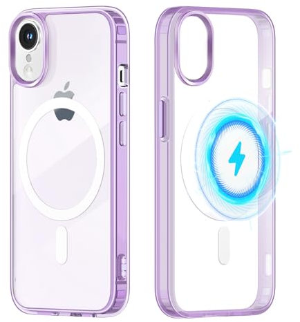 Yoedge Magnetica Cover per iPhone XR Compatibile con MagSafe 6,1, Trasparente Custodia con Magneti Sottile Morbida Silicone TPU e PC Back Antiurto Protettiva Case per iPhone XR, Viola