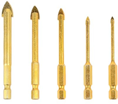 5 PCS Glass Drill Bits, Impact Driver Flat Spear Head Drilling Accessories for Marble Mirror Ceramic Tile, 3/4/6/8/10mm