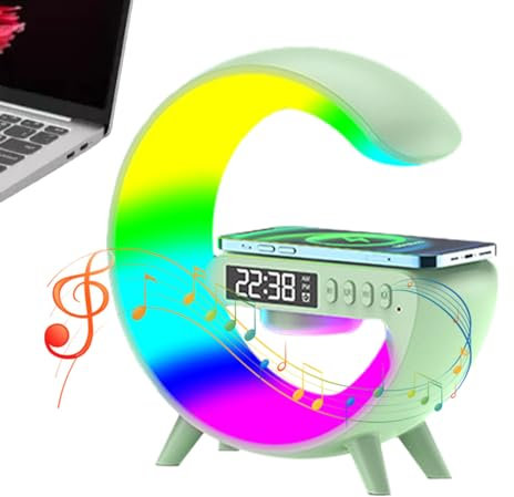 LED Night Light Table Atmosphere Lamps Wireless Charger Blueto-oth Speaker Lamp G Shape Music Lamp Timer Alarm Clock RGB Color Changing Atmosphere Lamp Dimmable Bedside Lamps for Family Friend Gifts