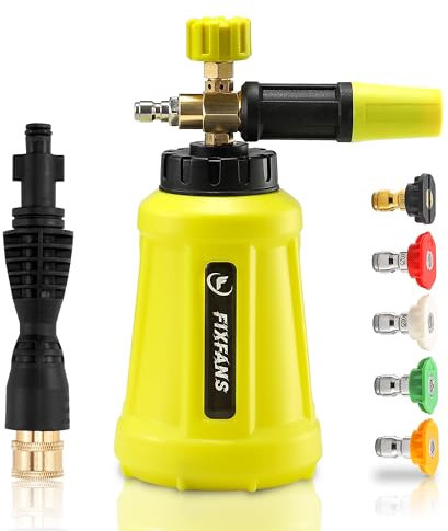 FIXFANS Foam Cannon, Wide Neck Snow Foam Lance with Replacement Adapter for Portland Husky and Ryobi Pressure Washer, Heavy Duty Power Washer Foam Blaster with 1/4 Inch Quick Connector, 5 Nozzle Tips