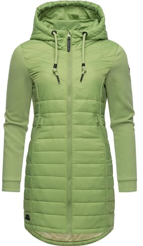 Ragwear Damen Übergangsmantel Lange leichte Steppjacke mit Kapuze und weichen Ärmeln Lucinda Long Light Green24 Gr. 4XL