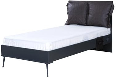 Dafne Italian Design Bett für französische Betten Nitro Farbe Anthrazit mit Kissen aus Kunstleder auf der Rückenlehne, 127 x 105 x 206 cm, inkl. Matratze 120 x 200 cm.
