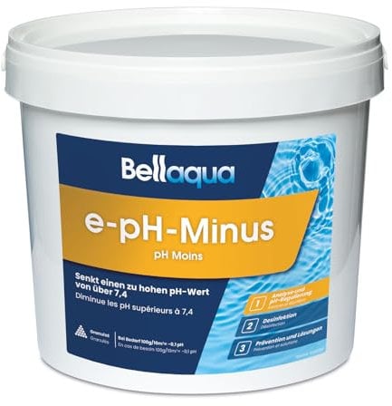 Bellaqua e-pH-Minus 6 kg - pH Senker - schnell & effektiv pH Wert senken, optimale pH Regulierung - einfache Dosierung - Granulat Pool pH Regulierung - Wasserpflege, Poolchemie, Poolpflege