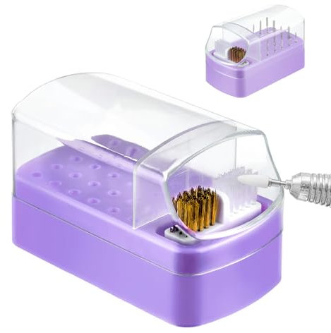 Andibro Nagelbohrer Halter,2 in 1 Nagelbohrer Aufbewahrungsbox Abnehmbare Reinigung Pinsel 30 Slots Kunststoff Klarsicht Fall Nagel Kunst Bohrer Bits Stand für Schönheitssalon und Haushalt (Lila)