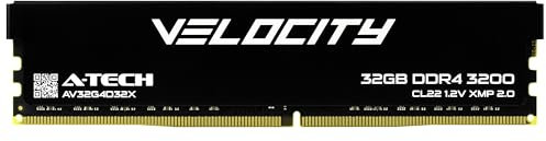 A-Tech Velocity RAM 32GB DDR4 3200MHz (PC4-25600) XMP 2.0 UDIMM 1.2V Non-ECC DIMM 288-Pin Desktop Computer Gaming Memory - AV32G4D32X