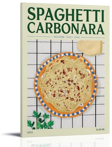 KVIINKD Spaghetti-Carbonara-Poster, Wohnzimmer-Dekor, moderne ästhetische Wandkunst, Poster, Geschenk für Freunde, Rahmen-Stil, 20 x 30 cm