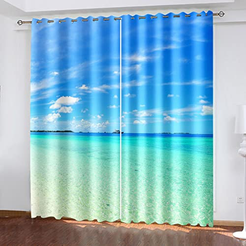 Gardinen Schlafzimmer Wohnzimmer Verdunkelungsvorhang Digitaldruck 3D Blauer Himmel Blickdicht Vorhänge Kinderzimmer Thermovorhang Mit Ösen 270X244Cm (Bxh) 2Er Set