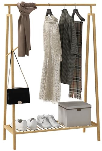 HOMCOM Portant pour vêtements en bambou, Porte-manteau en Bois avec étagère à chaussures dim. 110L x 42l x 152H cm