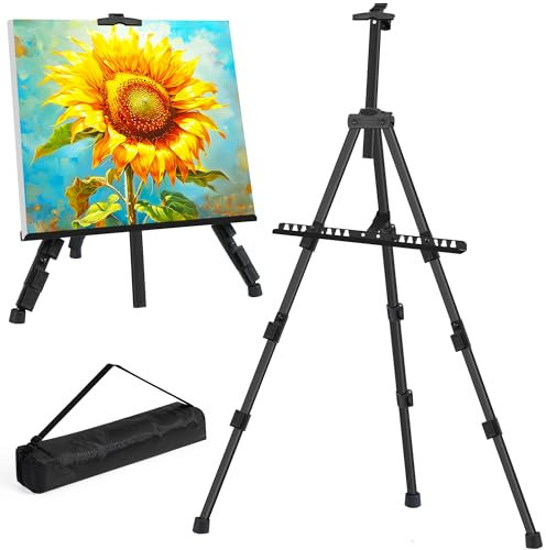 WIIGO Easel Stand for Painting Wedding Sign Poster Easel Display Folding Art Easel Adjustable 153cm Tabletop Floor Metal Easel Tripod Easel for Wedding Painting Shower Sign Easel Stand(1Pack, Black)