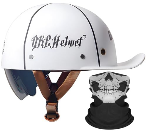 Motorrad Halbhelm Baseballmütze-Helm Halbschalenhelm Mit Gesichtsschutz ECE-Zulassung Motorradhelm Baseball Cap Skalierbare Schwarze Innenlinse Abnehmbares Futter M-2XL 57-64CM