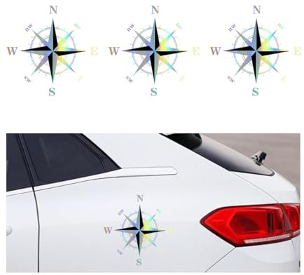 Adunsiaoto Kompass Auto Aufkleber, Auto Kompass Muster Aufklebers, Outdoor Wasserdicht Abenteuer Auto und Abziehbilder Fenster Aufkleber Anpassungsfähig, Für alle RV LKW Stoßstange(Bunt)
