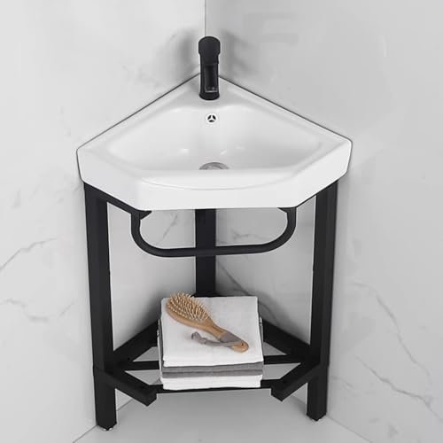 BRCYKRWY Weißes Keramik-Waschbecken Handwaschbecken Klein Gäste Wc Dreieckiges Freestanding Sink Mobiles Waschbecken Outdoor Waschbecken Mit Wasserhahn Und Ständer Für Außen/Innen/Camping/Garten
