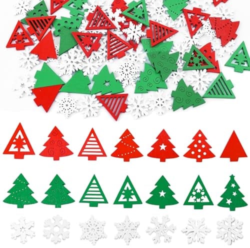 ParPix Streudeko Weihnachten Holz, 100 Stück Tischdeko, Holzdeko Konfetti, Tannenbaum Konfetti, Bunt Weihnachtsdeko, Schneeflocken Deko Tischdeko