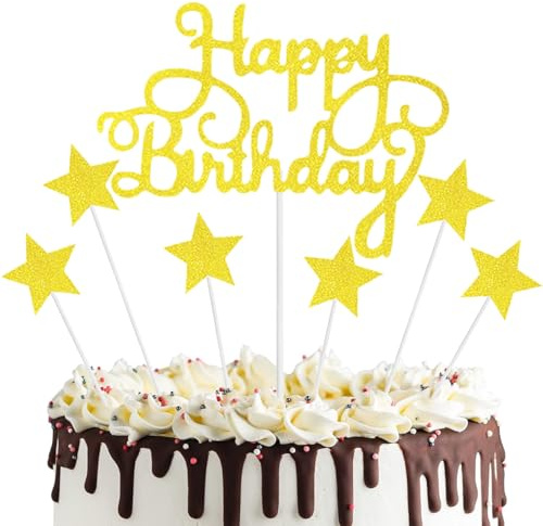 JOOTUEPO Happy Birthday Tortendeko, 35 Stück Cake Topper Geburtstag, Glitzer Happy Birthday Cake Topper, Happy Birthday Tortendeko Geburtstag, Cupcake Topper