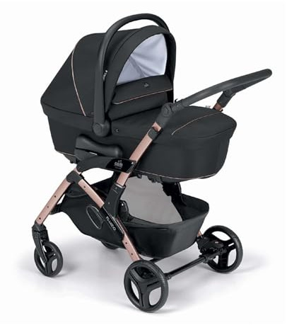 CAM Fluido Easy Kinderwagen 2in1 – stilvoller Sportwagen mit Babywanne & umkehrbarem Sitz, klappbarer Buggy, komfortabler Stroller für Baby & Neugeborene, leichter Reisebuggy bis 22 kg (Schwarz)