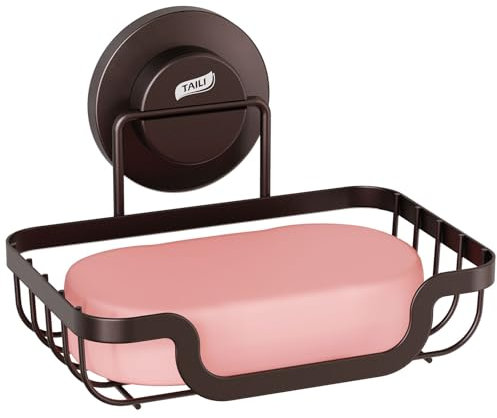 TAILI Porte-Savon À Ventouse, Porte-Savon pour Mur De Douche, Plateau Égouttoir pour Salle De Bain, Porte-Éponge en Acier Inoxydable Antirouille pour Baignoire, Cuisine, sans Perçage, Marron