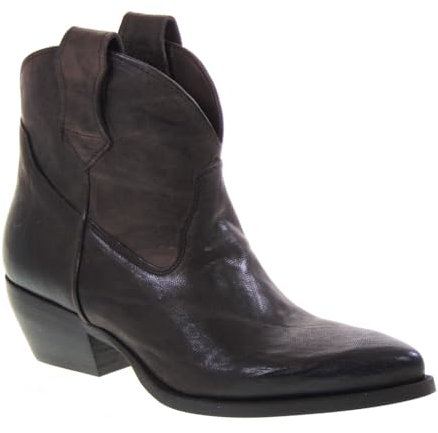 Piranha Italia 500 Texani Bassi Donna Pelle Testa Moro Tacco Western 4Cm Suola Gomma Gambale Caviglia