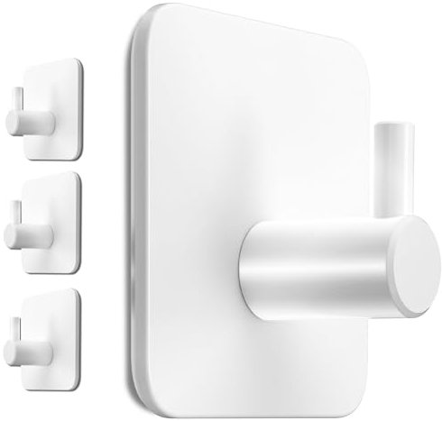 Menz Handtuchhalter ohne Bohren, 4er Set - Rostfreie weiße Badezimmer Handtuchhalter, Klebehaken Edelstahl, Haken mit wasserfesten Klebepads, Haken selbstklebend als praktische Handtuchhaken im Bad