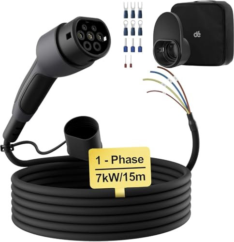 dé Cavo di Ricarica Tipo 2 a estremità Aperta 7kW [1-Fase|15m|32A] per Wallbox/Cavo di Sostituzione per Stazione di Ricarica