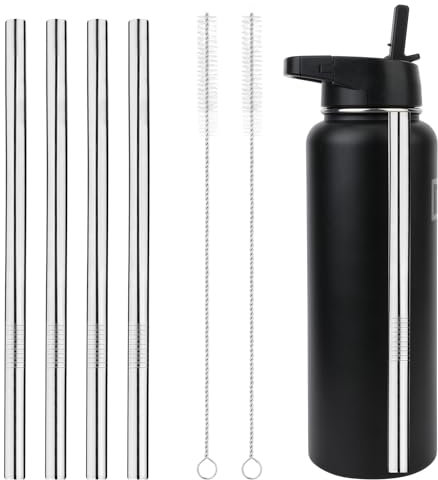 4pcs Straw Replacement for Iron °Flask Wide Mouth Camping & Hiking Hydration Flask 40oz, Stainless Steel Cup Bottle Straws with 2 Brushes Accessories for Iron Flask Wide Mouth Flask Straw Lid