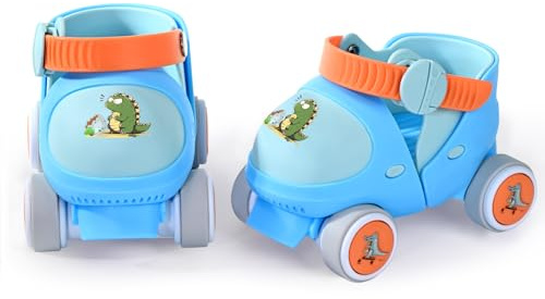 Mpoutik Kids Children's Adjustable Quad Roller Skates Wheels Lock Boys Girls Roller Skate for Beginners Toddlers Baby (Dino Blue)