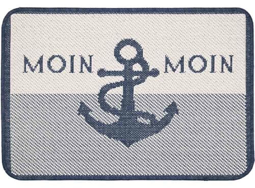 Knutzen Wohnen Fußmatte Moin Moin Anker 40x60 cm Creme - Fußmatte Maritim - rutschfest und waschbar - Fußwärmende Designmatte - Sisaloptik - Ideale Schmutzfangmatte für die Küche und Eingangsbereich