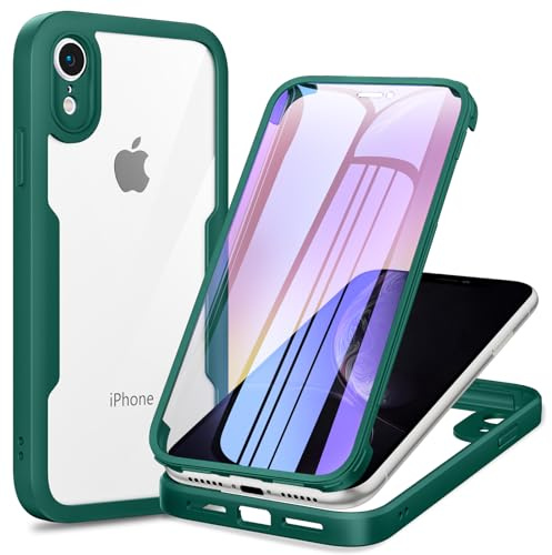 Phoona Cover per iPhone XR con Pellicola Protettiva Trasparente, Antiurto Silicone Custodia 360 Gradi Full Body Protezione, AntiGraffio Robusta Cover per iPhone XR, Verde