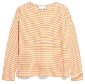 ARMEDANGELS Damen Longsleeve aus Bio-Baumwolle XIANAA Stripes Loose Fit Oatmilk-Light Tangerine
