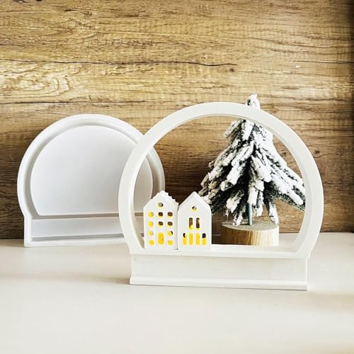 Silikonformen Gießformen Kerzenhalter,DIY Kombination Haus,Silikonform Häuser, Kerzenständer Haus Deko Giessform Silikon,Einschieber Silikonform Wohnzimmer Deko Keboygym (Halbkreisring)