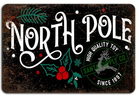 Rustikales Schild von North Pole Toy Co.: Vintage-Weihnachtszauber blechschilder retro mit sprüchen vintage home deko 12x8 inch/30x20cm