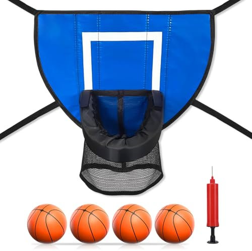 Trampolin Basketballkorb, mit abreißbarem Rand und 4 Mini Basketbällen, Mini Basketballkorb fürs Zimmer, Basketball Trampolin Zubehör für Kinder und Erwachsene Drinnen und Draußen