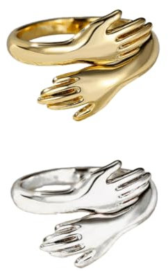 Umarmungsring Gold Silber, Ring mit Händen, offener Ring Damen Herren, Symbolring Liebe, 18k vergoldeter Ring, Edelstahl Ring Unisex, Freundschaftsring Umarmung, Geschenk Ring Liebe Symbol