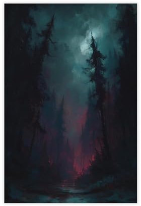 OQUAJK Dark Fantasy Woodland Leinwand-Poster, Wandkunst, Dekordruck, Bild Gemälde für Wohnzimmer, Schlafzimmer, Dekoration, 30 x 45 cm
