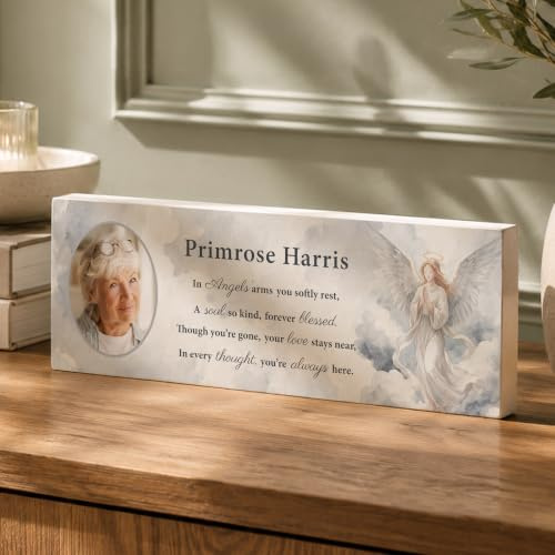 Custom Personalised Memorial Photo Upload Wooden Angel Ornament with Custom Photo - Great for Memorial, Remembrance