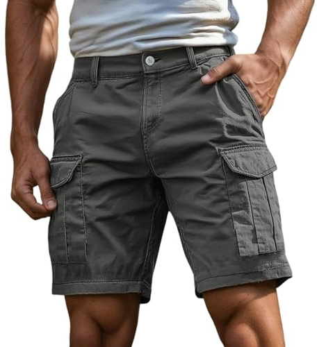 Short Homme Bermuda Cargo Homme avec Multi-Poche Short de Sport Décontracté Shorts Running Plage Court Pantalon Jogging Casual Pantalon Court Travail Randonnée Outdoor Taille Elastique