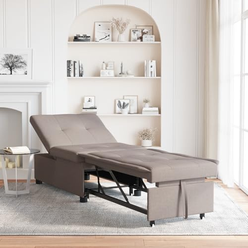 Qnhdfrt Schlafsofa 3-in-1 in Taupe Kompaktes Design Sofa Bett mit Verstellbarer Lehne für Kleine Räume Wohnzimmer Gästezimmer Moderner Stil