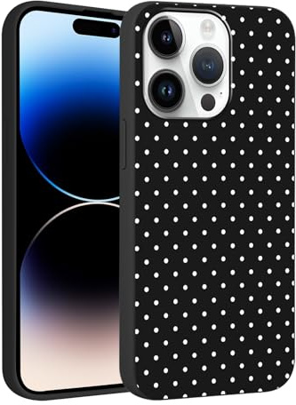Foonary Polka Dot Phone Case for iPhone 14 Pro Cute Fashion Pattern Case 6.1, Aesthetic Trendy Stylish Design Women Girly Cover Camera Protective Gloss Soft Slim Silicone Shockproof TPU Funda, Black