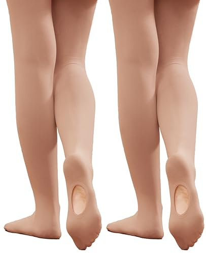 Hiltzo Medias de Danza Convertibles para Niñas, Medias de Transición Ultra Suaves de Danza para Escuela(2 Pares Beige,122-134)