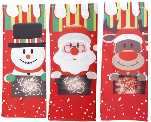 Hopzab 3 Pcs Christmas Wine Bottle Gift Bags with Ribbon, Santa Snowman Reindeer Design Reusable Xmas Wine Wrapping Covers for Christmas Party,Gift Table Decoration and Shop Window Displays