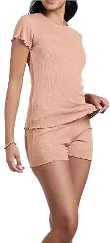 TURTLE Women's Pyjama Set Short Sleeve Pyjamas Two Piece Comfy Sleepwear and Loungewear Set Pointelle Pj Set