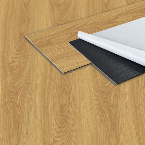 Brstheco PVC Vinylboden Selbstklebend,30 Vinyl Fliesen/61 x 15.3 cm,2.8m² Klebevinyl Selbstklebend,Leicht Einfache Rutschfeste Bodenfliesen für Küche,Wohnzimmer(Warmes Gelb)