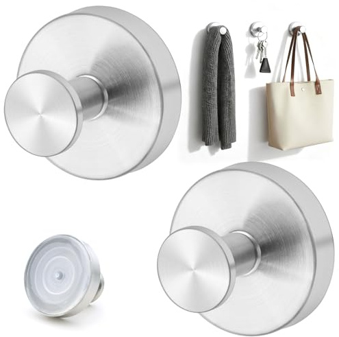 CTCEHL Saugnapf Haken,2 Stück SelbstklebendeHaken,Handtuchhaken Ohne Bohren,Saugnäpfe mit Hakens,Haken Saugnapf Extra Stark,Wiederablösbar,für Küche Badezimmer Glatte Fenster Wand Glas (Silber)