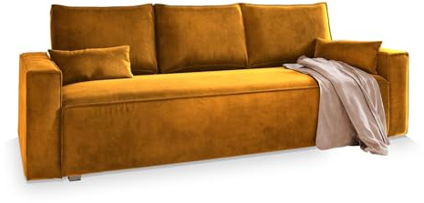 Masseno Sofa ALATRI mit Schlaffunktion, Sofa mit Bettkasten, Wohnzimmersofa, Couch, Soffa, Bettsofa, Couchgarnitur- Gelb, Monolith 48