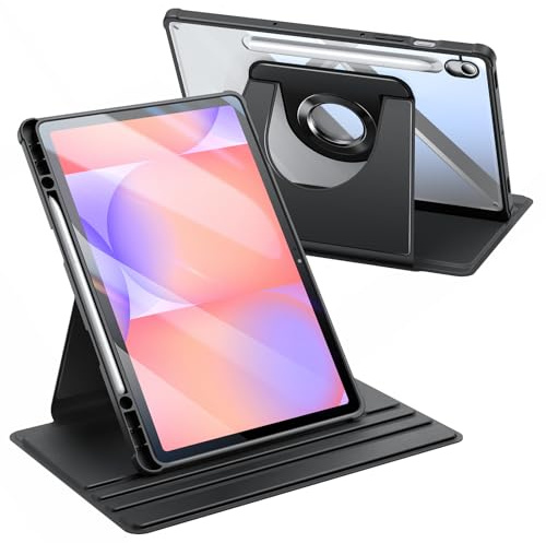 FINTIE Coque pour Samsung Galaxy Tab S10 Lite/S10 FE/S9 FE 10.9 & S9 11 | Coque Fine et Rotative à 360°, Étui avec Porte-Stylet, Housse Arrière Transparente Claire, Noir