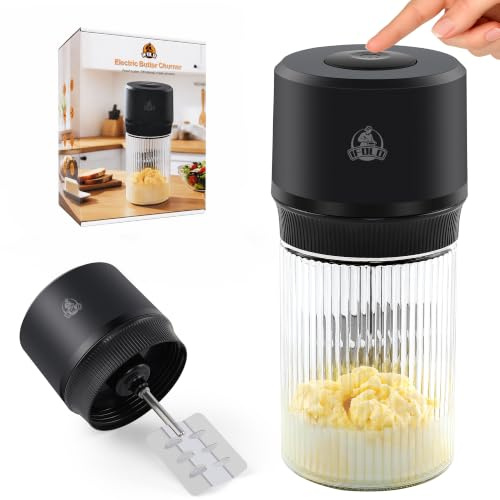 IFOLO Electric Butter Churn – One-Touch Butter Maker in 5–10 Mins, 34oz Glass Jar with High-Speed Brushless Motor, High-Speed Mixing for Creamy Results
