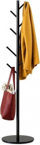 Tujurich Coat Stand with 8 Hooks, 3 Adjustable Heights, Sturdy Metal Coat Rack with Sintered Stone Base, for Hallway, Entrance or Bedroom, Matte Black, 29 x 29 x 167 cm