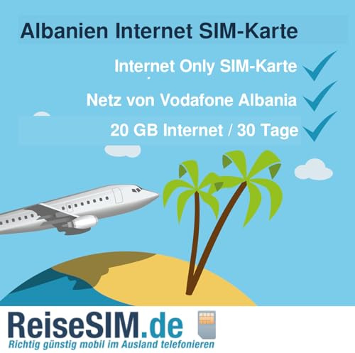 ReiseSIM Albanien Internet SIM-Karte, 3-20 GB Datenvolumen, 30 Tage Gültigkeit, 4G/5G Netz, Nano-SIM oder eSIM (20 GB / 30 Tage, SIM-Karte (3in1))