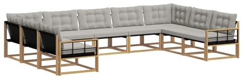 vidaXL Outdoor-Sofagarnitur mit Kissen 9 pcs Weiß und Hellgrau, Garten Lounge, Moderne Outdoor-Couch, witterungsbeständiger Sitzbereich, bequem für die Terrasse
